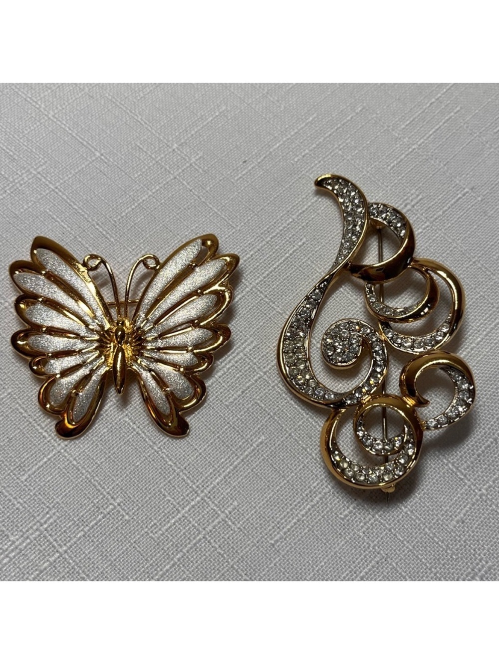 New Fifth Avenue Gold & Silver tone Butterfly & Austrian Crystal Swirl Brooches